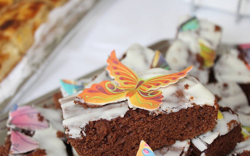 Schokoladenkuchen mit Schmetterlingsdekor