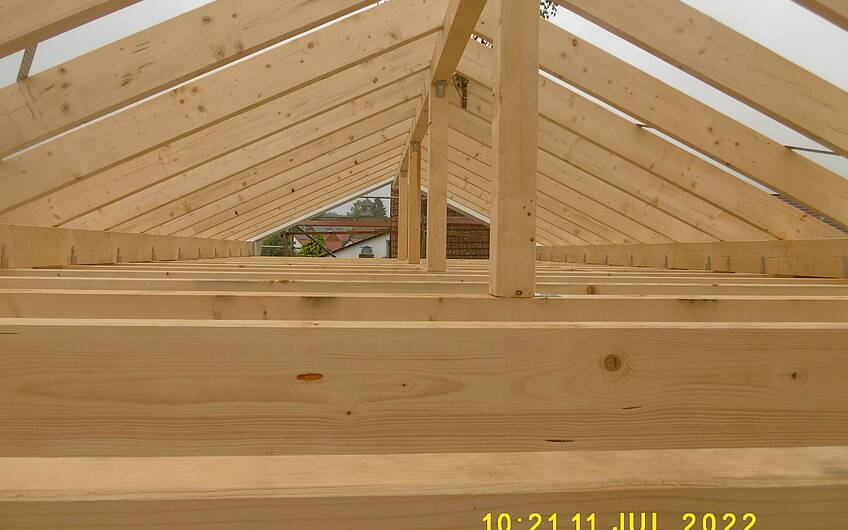 Die Holzkonstruktion des Dachstuhls.