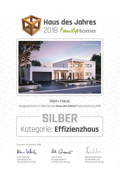Urkunde Family Home Verlag: Haus des Jahres 2018