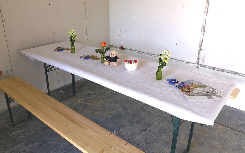 Dekorierter Tisch beim Rohbaufest im individuell geplanten Einfamilienhaus Signum von Kern-Haus in Römerberg