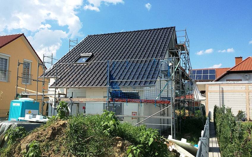 Geschlossener Rohbau des frei geplanten Einfamilienhauses von Kern-Haus in Frankenthal