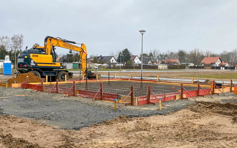 Vorbereitung zum Gießen der Bodenplatte für Kern-Haus Trend in Eilenburg