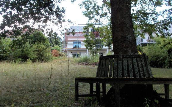 Blick vom Garten aus auf das frei geplante Kern-Haus in Bad Dürkheim