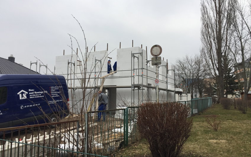 Sicht auf Kern-Haus-Rohbau Cara in Magdeburg