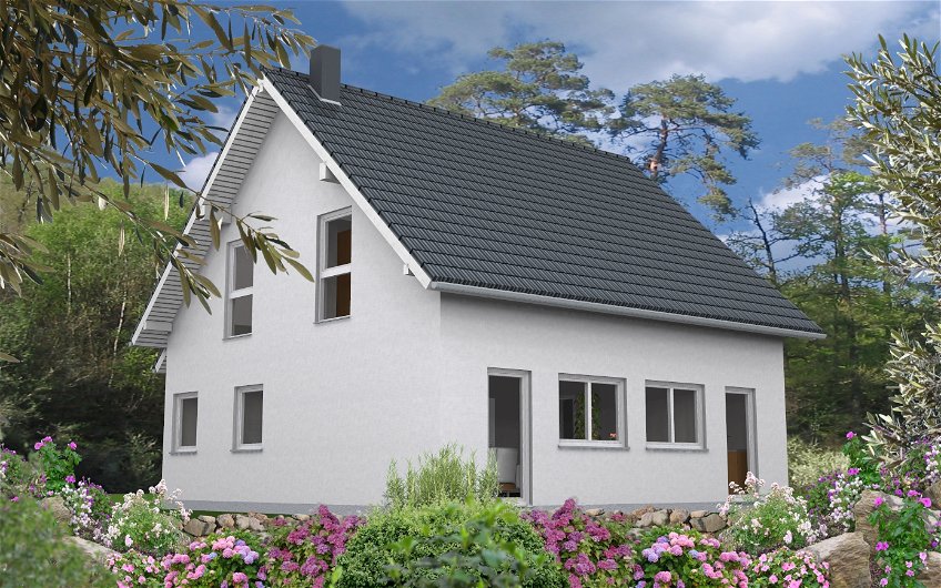 klassisches Einfamilienhaus mit Satteldach und schrägen Giebelfenstern