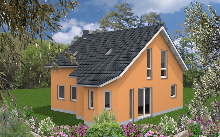 Haus mit Satteldach und Erker