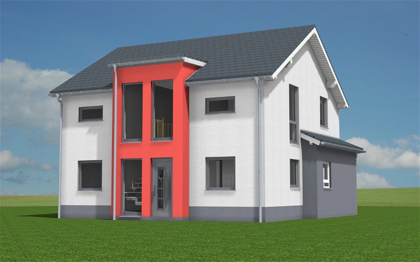 Planungsansicht Kern-Haus mit roten Akzenten in Baalsdorf 