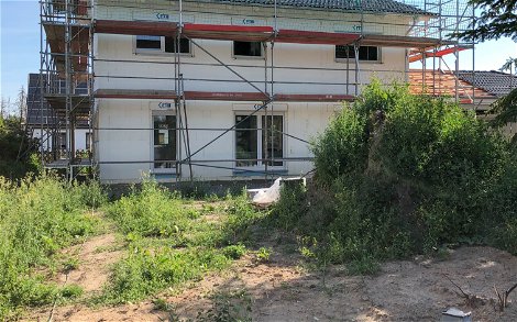 Terrassenansicht des Kern-Haus Rohbau in Delitzsch