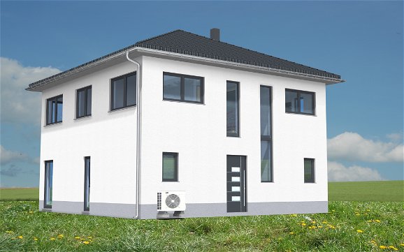 3D-Eingangsansicht der Kern-Haus Stadtvilla centro in Zweenfurth