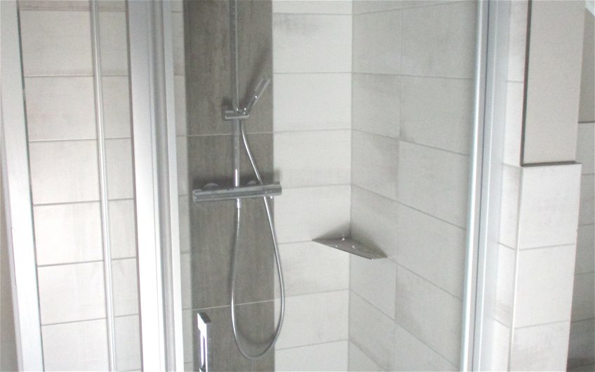 Das Glaselement der Dusche ist ein Blickfang, der im Badezimmer souverän für Aufmerksamkeit sorgt.
